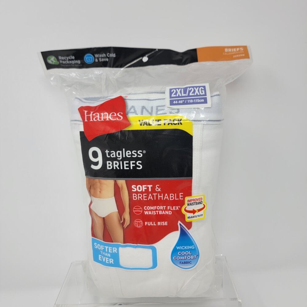 Hanes Brief Underwear 9-Pack Mens White Cotton Comfort Flex Waistband 44-46 2XL